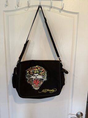 Ed Hardy Vintage Y2K black Messenger Cross Body Bag Tiger Christian Audigier